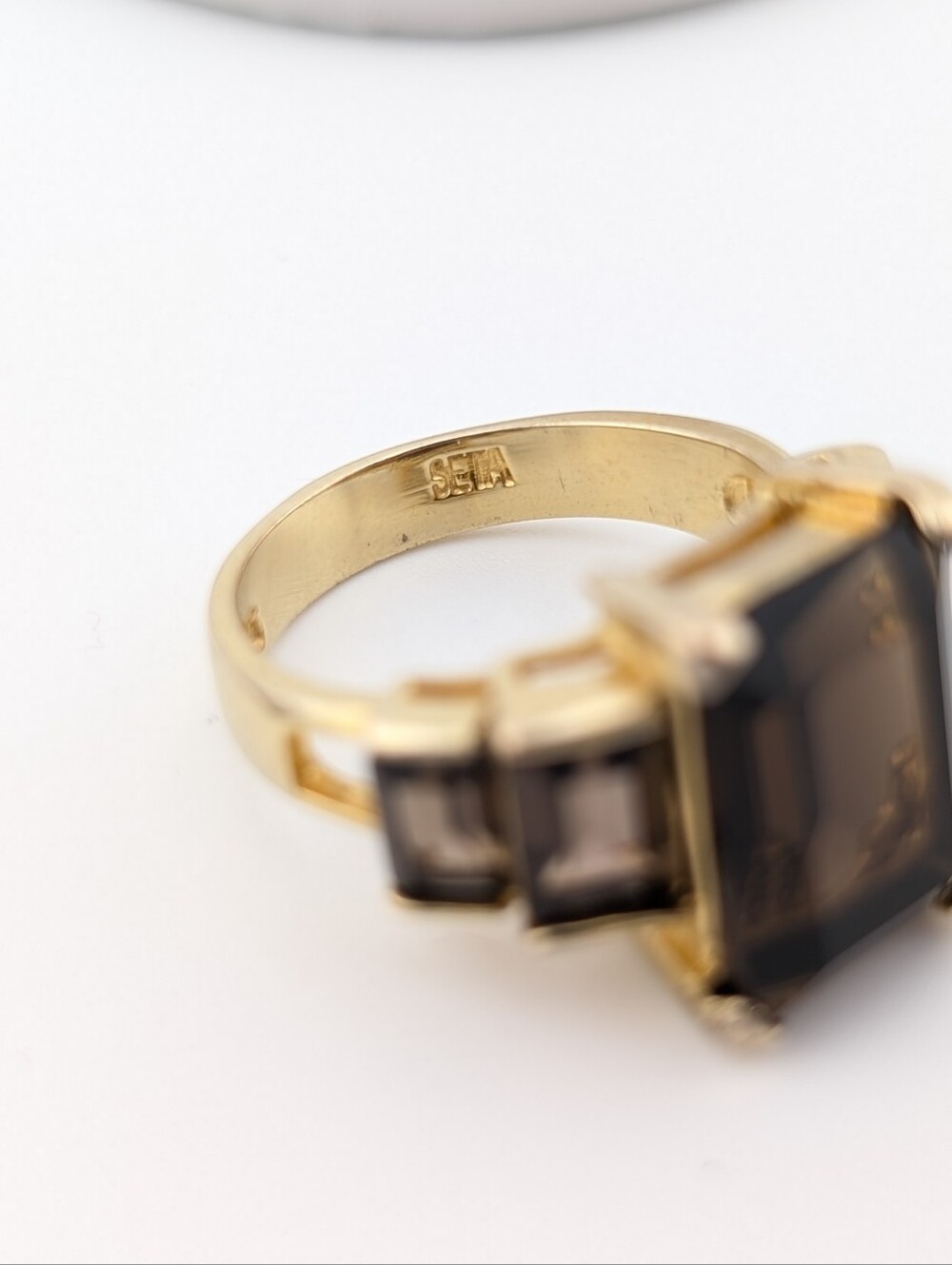 Vintage Gold Ring with Dark Smoky Stones - Picture 7 of 10